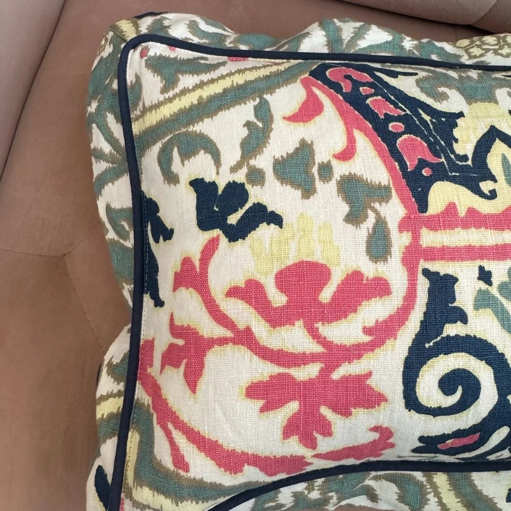 Peacock Alley Catalina Watercolor Coral 100% Linen Accent Decorative Pillow‎
